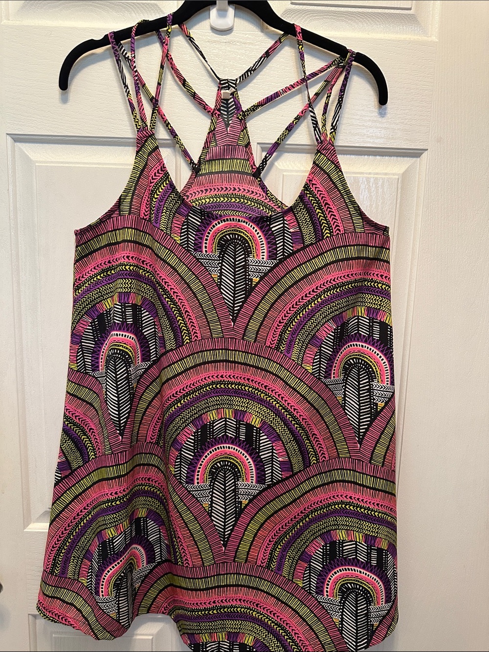 Rip Curl Pink, Green & Black Strappy Mini Dress Swim-Coverup Size M